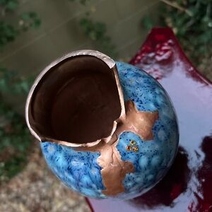 Artistic Blue, Rose & Traditional Gold Handmade Ceramic Vase.